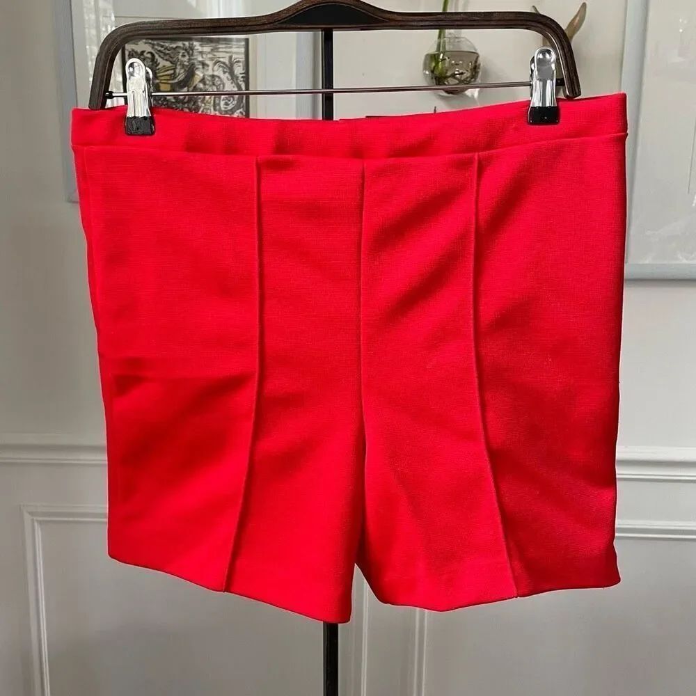 Vintage Polyester Red Pull On Shorts L 12 5”